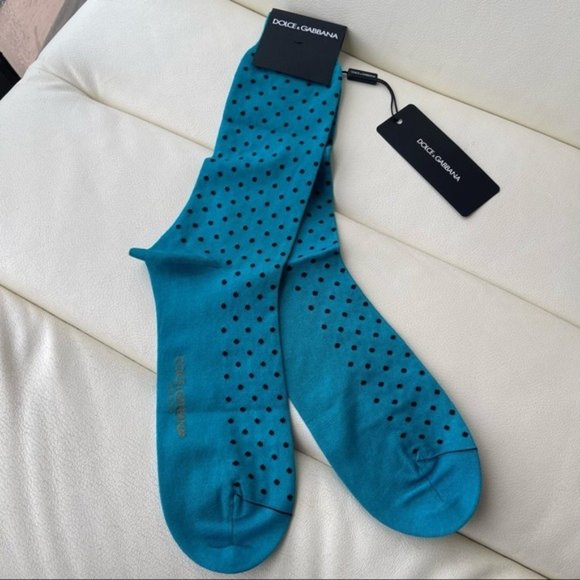 NWT DOLCE & GABBANA Socks Mens Green Cotton Nylon Polka Dots Pattern s. XL $120